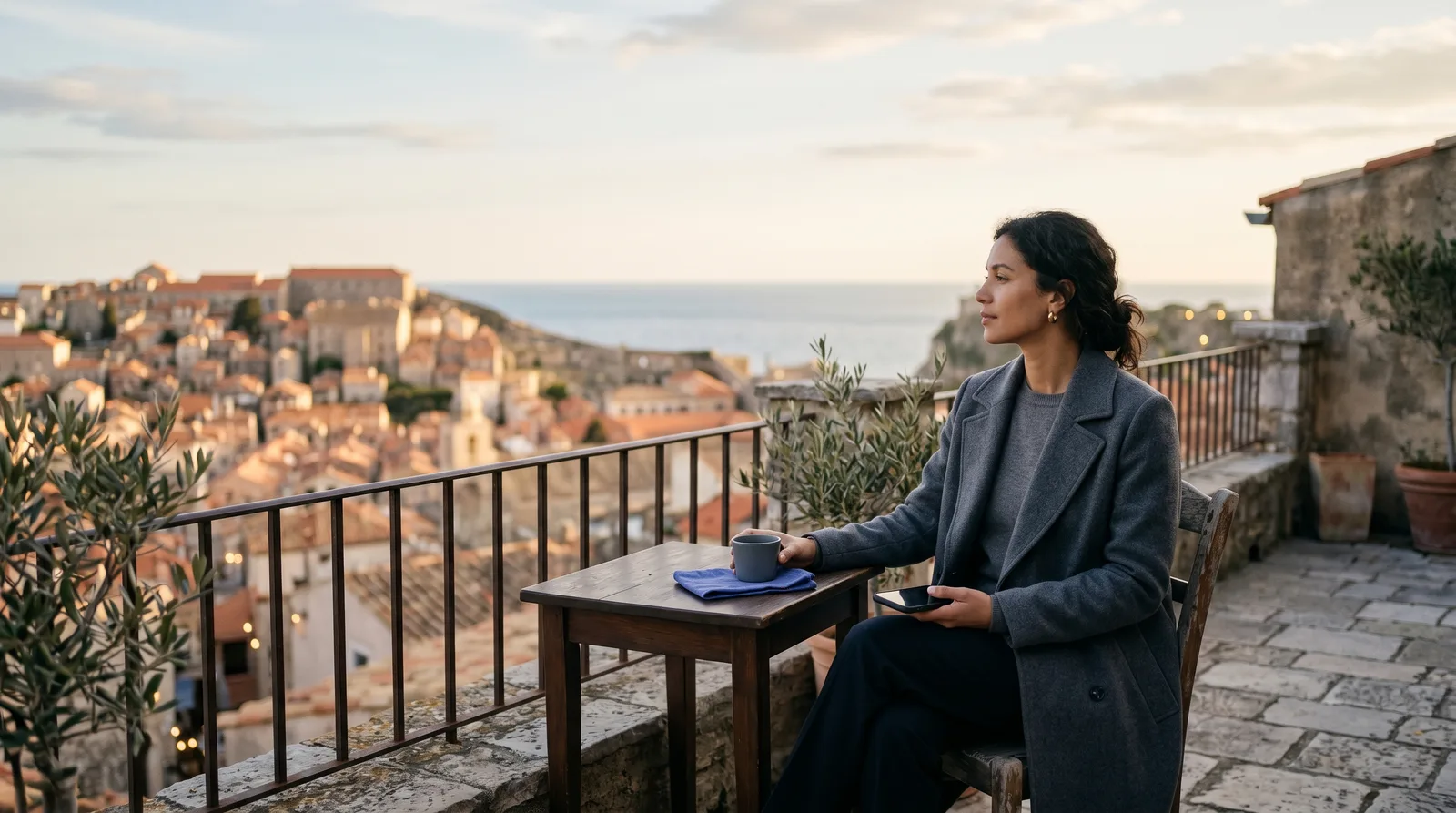 A calm morning overlooking a Mediterranean town